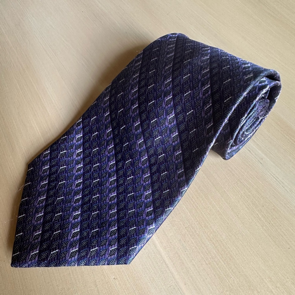David Taylor Tie Classic Length Wide Width Necktie Purple Gray Black 4” x 57.5”